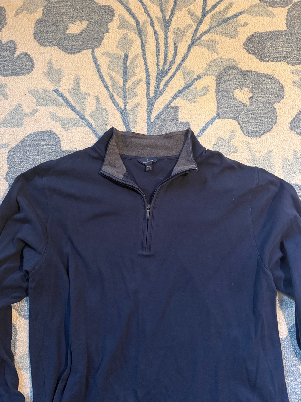 Brooks Brothers Navy Half-Zip Sweater with Gray Contrast Collar